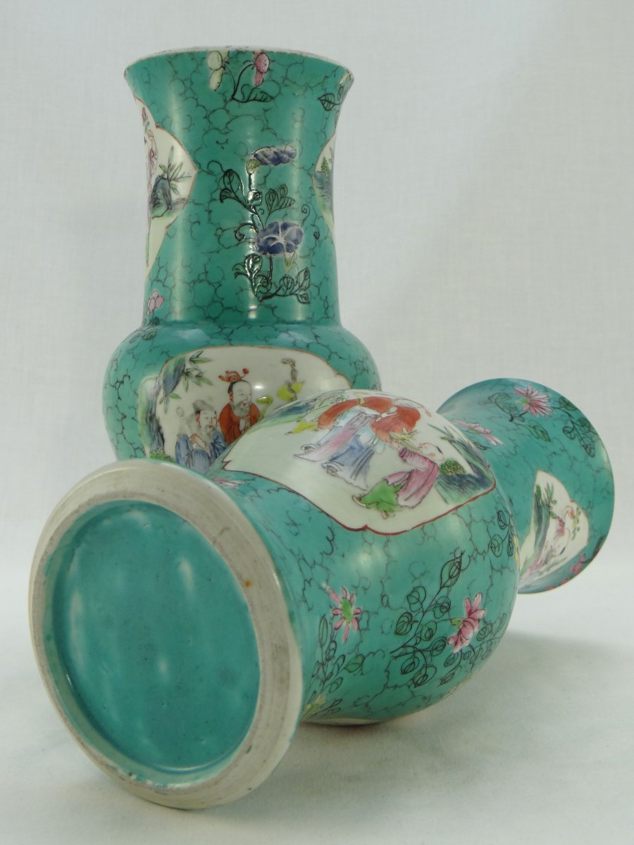 China, XIXth Century, Pair Of Porcelain Vases Decor Dignitaries And Children.-photo-8