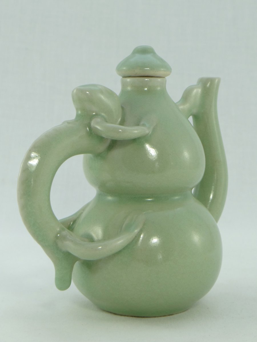 China, Middle Of The 20th Century, Celadon Porcelain Teapot.-photo-4