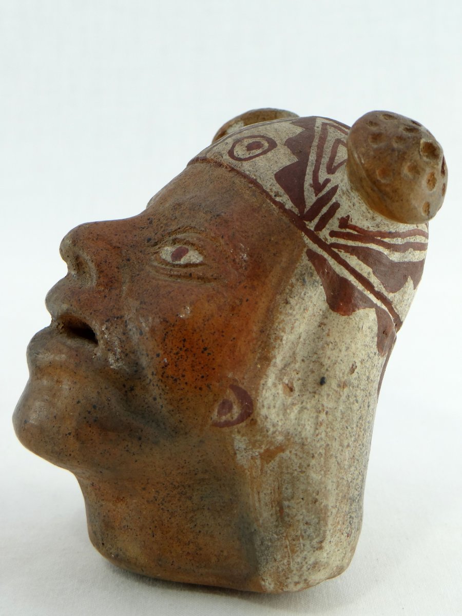 Pérou, Culture Mochica, Ancien Vase Portrait Figurant Une Tête Masculine.-photo-3