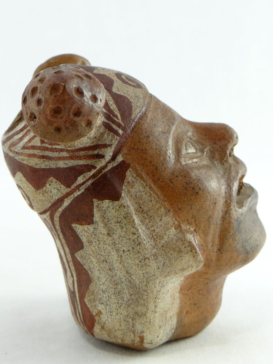 Pérou, Culture Mochica, Ancien Vase Portrait Figurant Une Tête Masculine.-photo-2