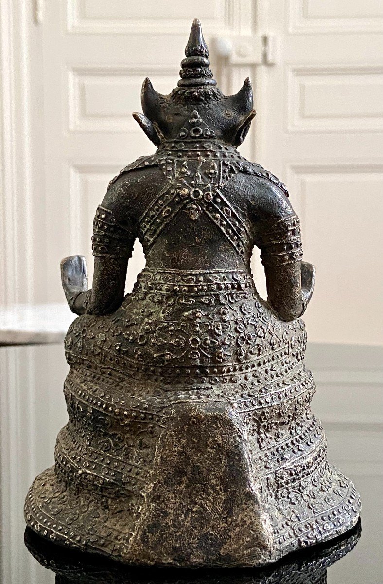 Thailand, First Third Twentieth Century, Silver Bronze Statuette Deity Bull Head.-photo-4