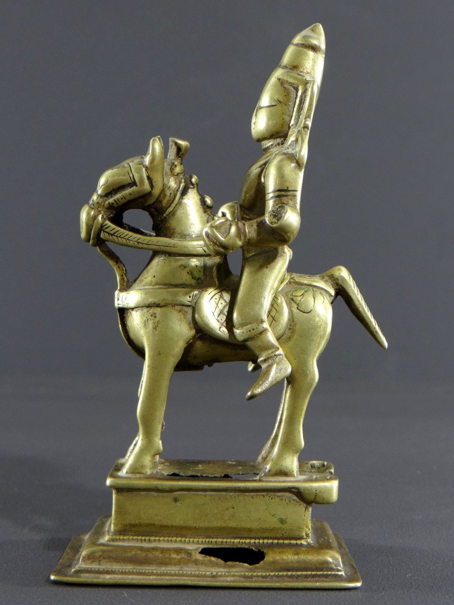 India, XVIIIth Century, Bronze Group Khandoba (avatar Of Shiva) On His Horse.-photo-3