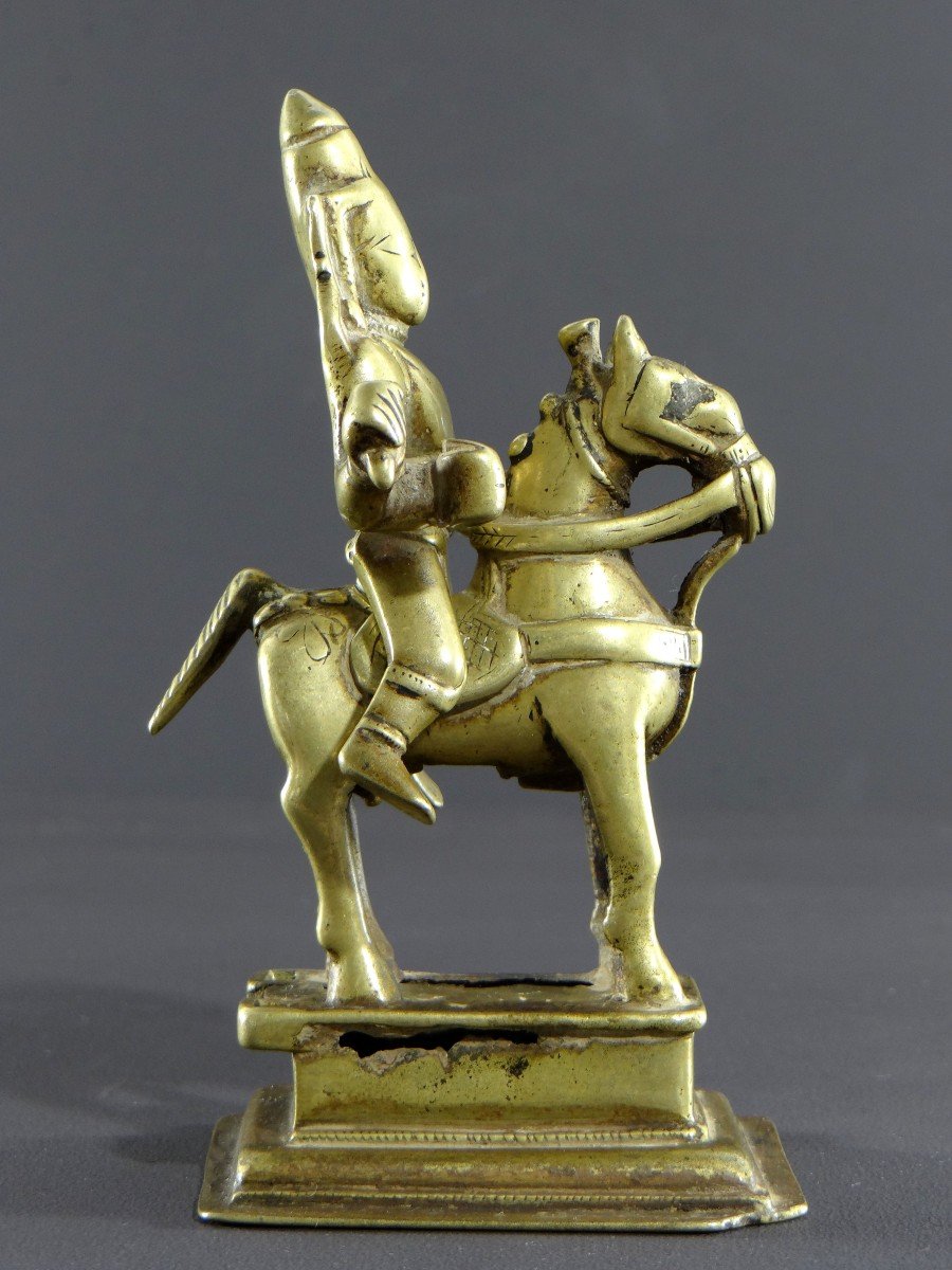 India, XVIIIth Century, Bronze Group Khandoba (avatar Of Shiva) On His Horse.-photo-4
