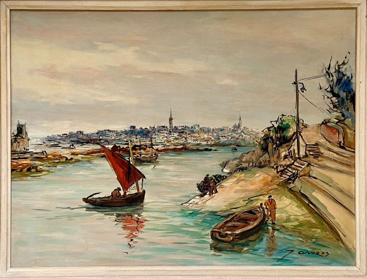 Joseph Crozes (actif Des Années 1930 à 1950), Tableau Vue De Douarnenez Depuis Tréboul. -photo-2