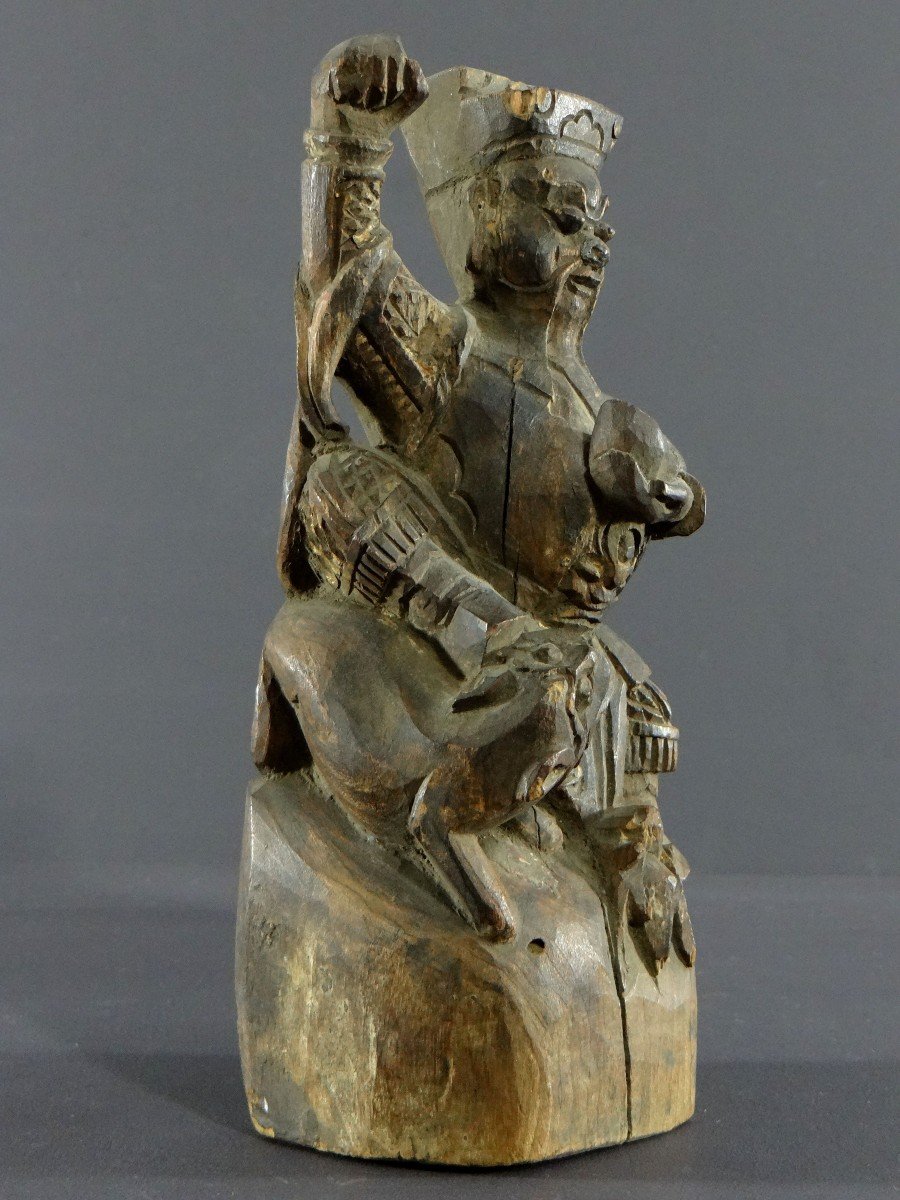 China, XIXth Century Or Earlier, Chao Kung Ming Carved Wood Statue, God Of Wealth.-photo-2