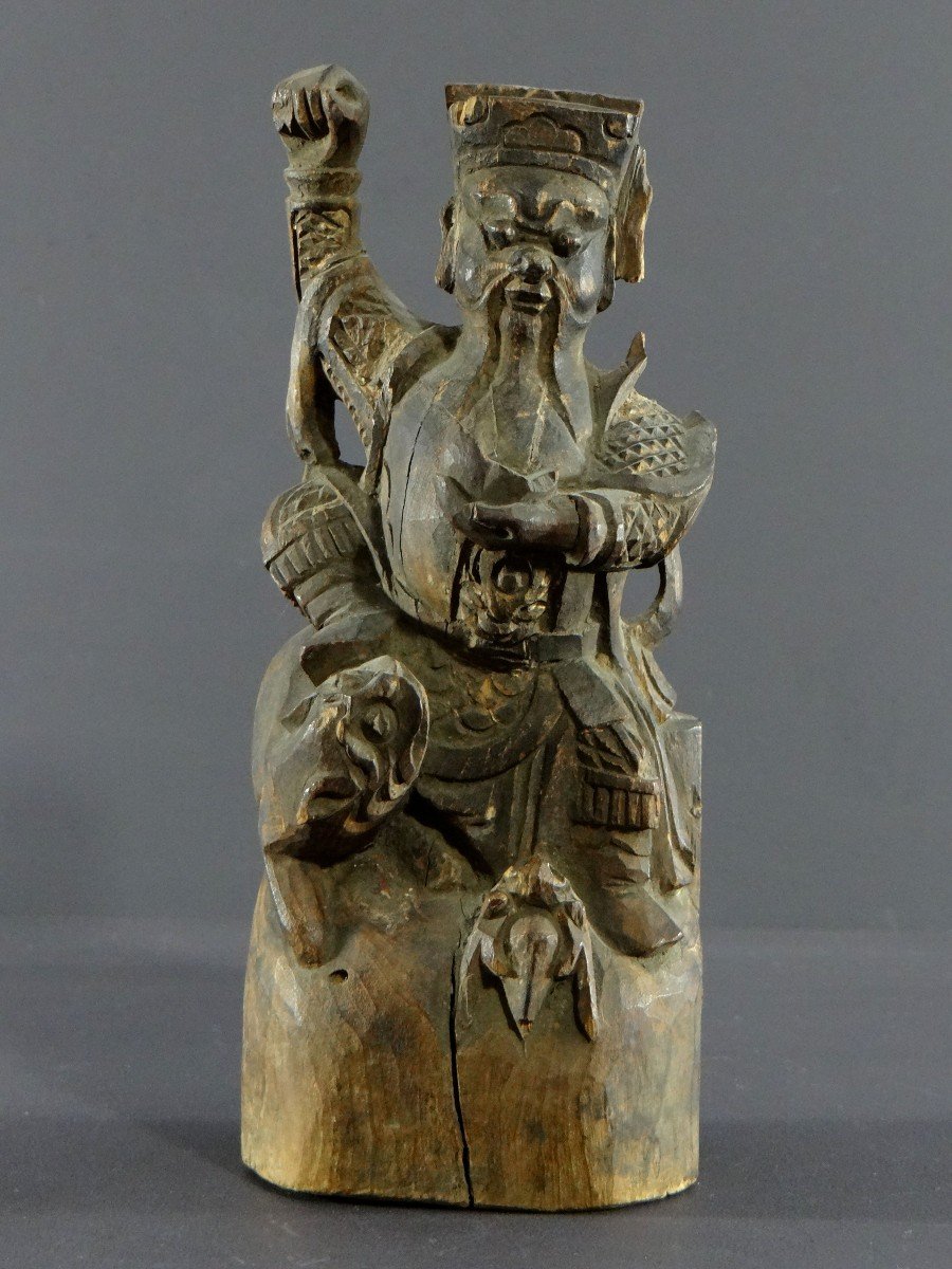 China, XIXth Century Or Earlier, Chao Kung Ming Carved Wood Statue, God Of Wealth.