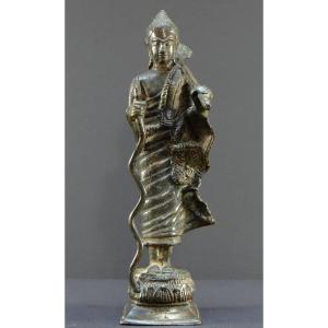 Cambodge, XIXème Siècle, Statue De Bouddha En Bronze. 