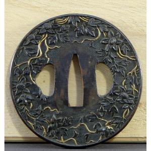 Japon, Fin De l'époque Edo (1603-1868), Garde De Sabre De Samouraï "Tsuba" En Shakudo.