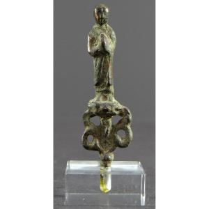 China, Tang Dynasty Period (618-907), Rare Miniature Bronze Statue Of Buddhist Monk. 