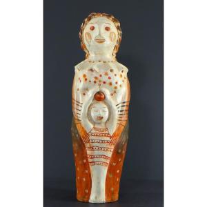 France, 1950s/1960s, Polychrome Terracotta Sculpture Representing A Maternity. 