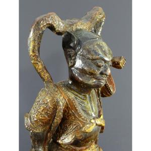 China, Early 20th Century Or Earlier, Statue Of Temple Guardian In Lacquered Wood. 
