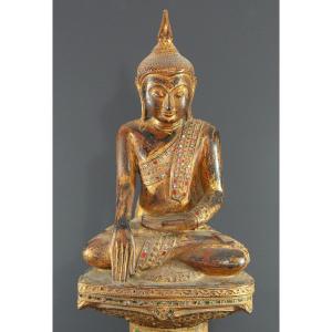 Birmanie, Royaume De Mandalay, Fin Du XIXème-début Du XXème Siècle, Bouddha En Bois Doré.