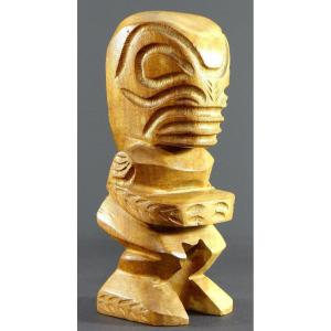 French Polynesia, 1970s, Solid Wood Tiki Statue. 