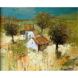 Michel Sementzeff (1933-2019), Countryside Landscape Painting "rural Refuge". 