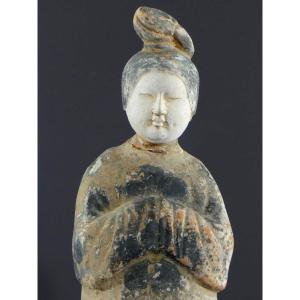 Chine, époque Dynastie Tang (618-907), Statuette En Terre Cuite Dame De Cour Appelée «fat Lady»