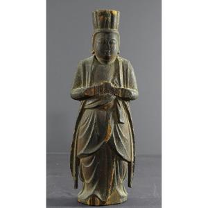 Japan, Early Edo Period (1603-1868), Rare And Antique Carved Wooden Statue Of A Shinto God. 