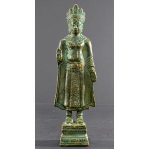 Thaïlande, Début Du XXème, Dans Le Style Du Royaume De Lobpuri, Statue De Bouddha En Bronze.