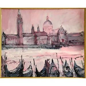 Mario Bonamici (1912-2002), Tableau Vue De Venise Titré "rose De Venise"