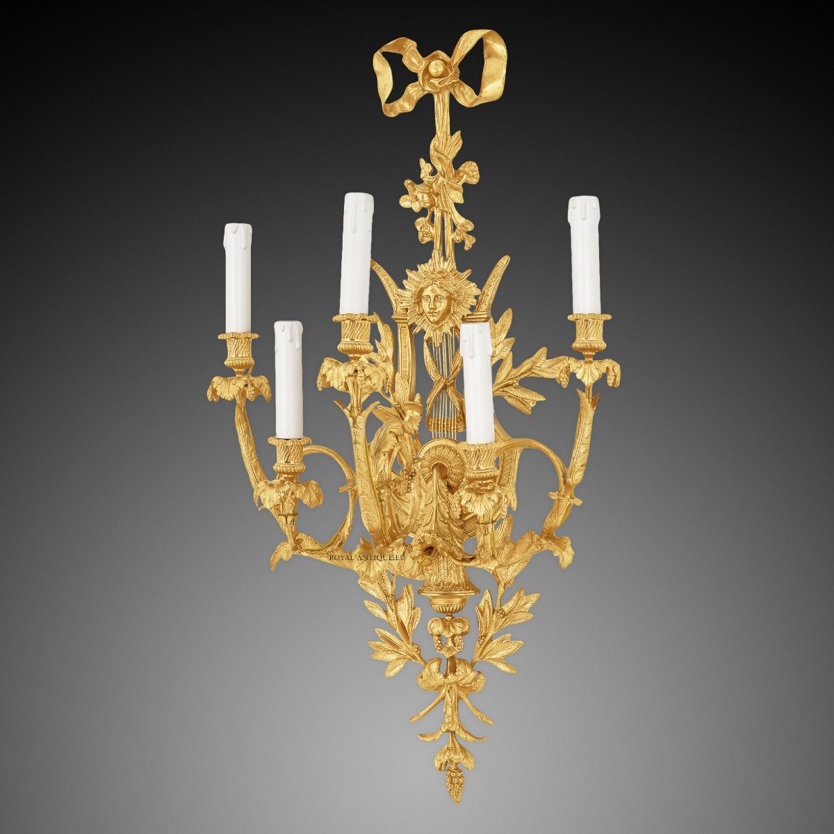 Pair Of Wall Lamps In Louis XVI Style, 24 Karat Gold Plated.-photo-4