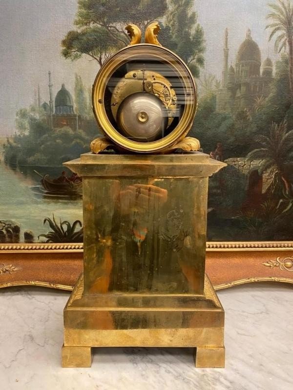 Pendule De Cheminée Empire Français En Bronze Doré-photo-4