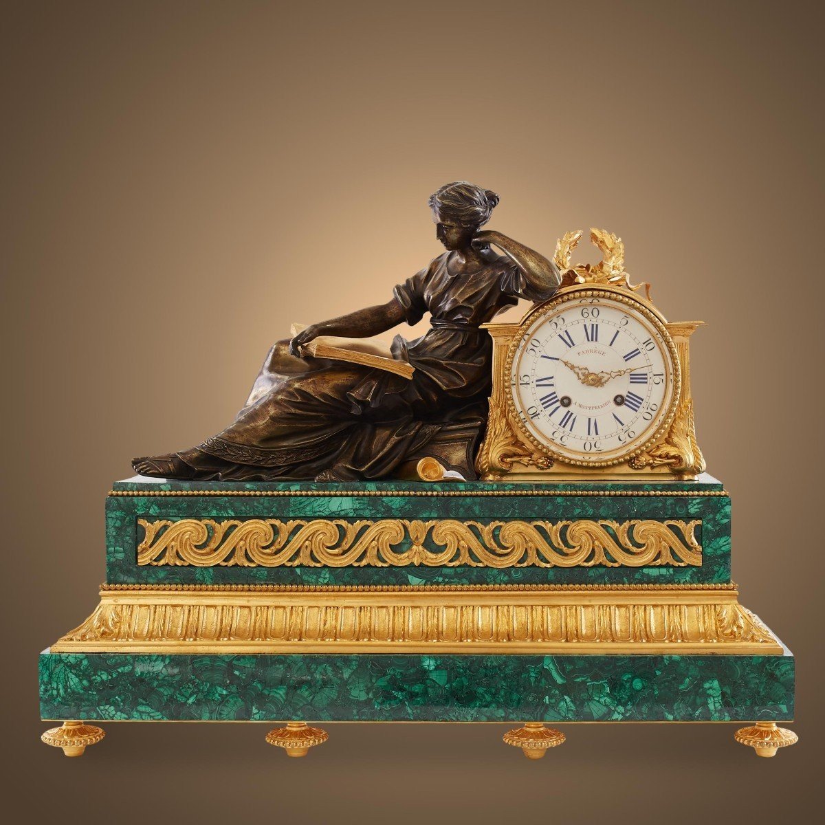 Malachite And Ormolu Clock Louis XVI Style