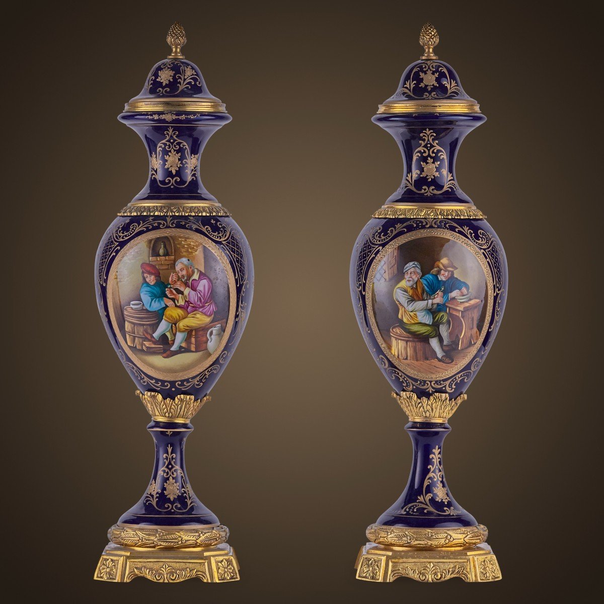 Pair Of Spanish Enamelled Porcelain Vases-photo-2