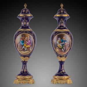 Pair Of Spanish Enamelled Porcelain Vases