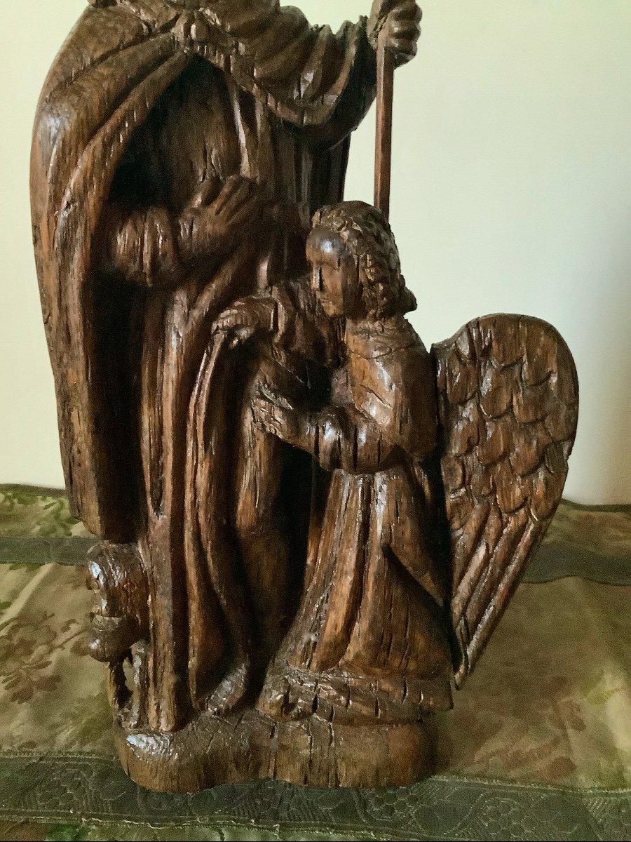 St Roch, The Angel And The Dog. Seventeenth Century Carved Wood-photo-4