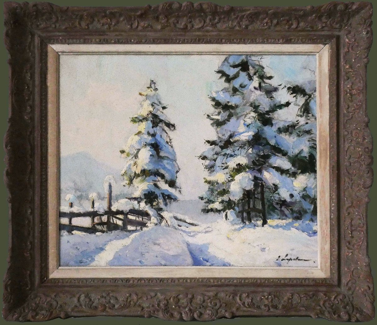 Georges Lapchine - Paysage de neige vers 1930 - Ecole Russe -photo-2