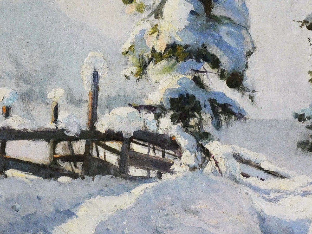 Georges Lapchine - Paysage de neige vers 1930 - Ecole Russe -photo-3