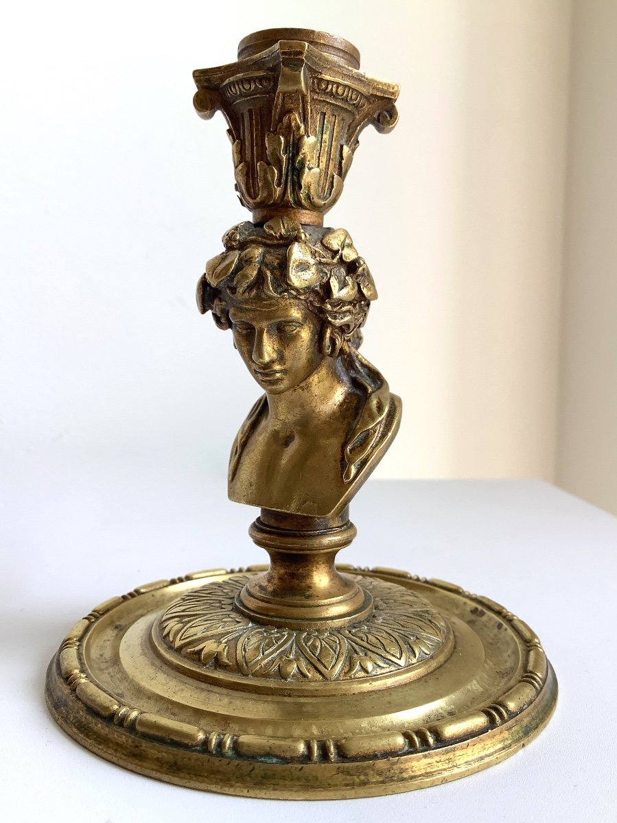 Ariadne And Antinous. Pair Of Small Bronze Candlesticks-photo-2