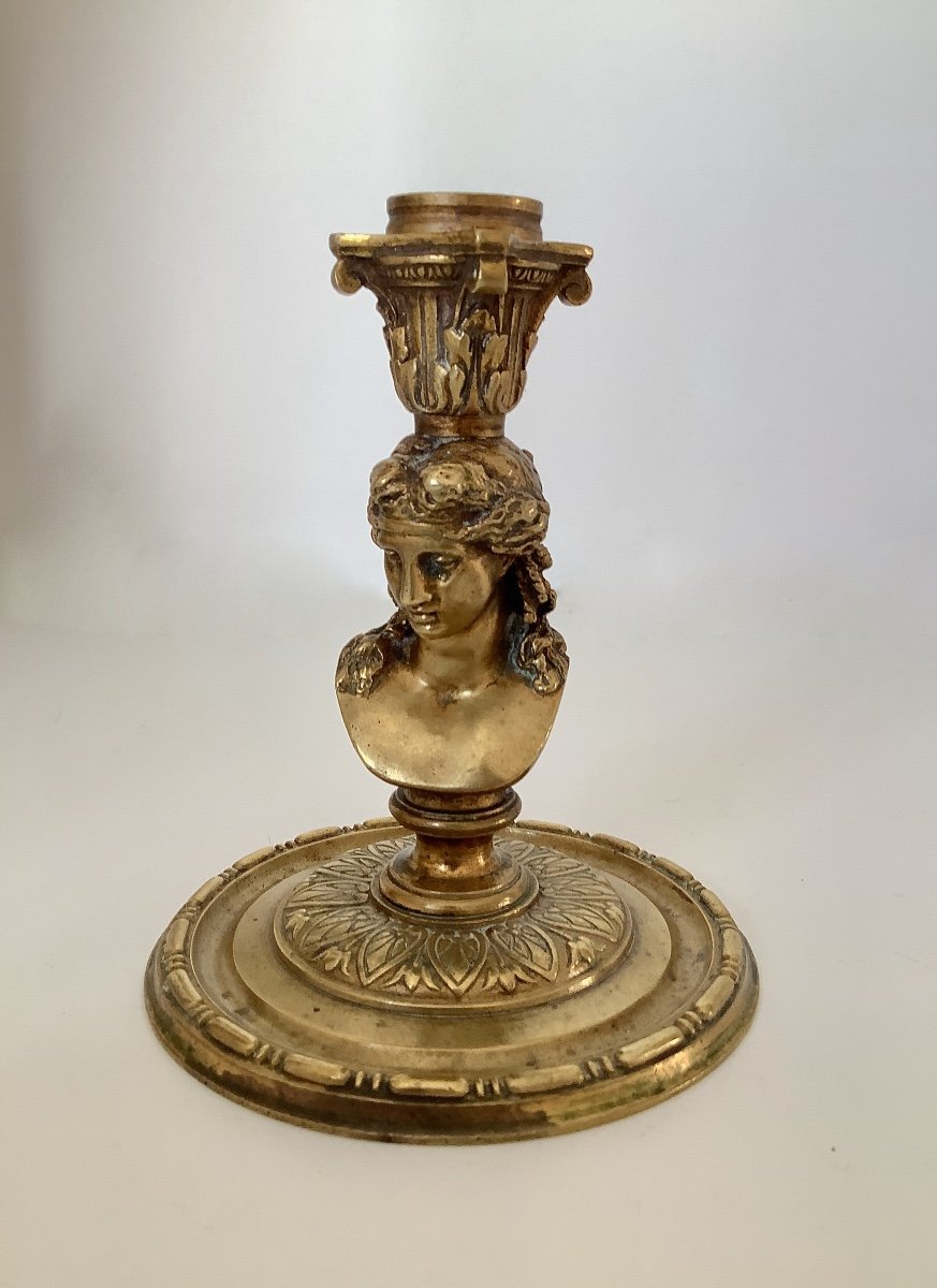 Ariadne And Antinous. Pair Of Small Bronze Candlesticks-photo-1