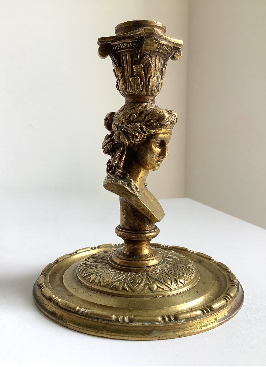 Ariadne And Antinous. Pair Of Small Bronze Candlesticks-photo-2