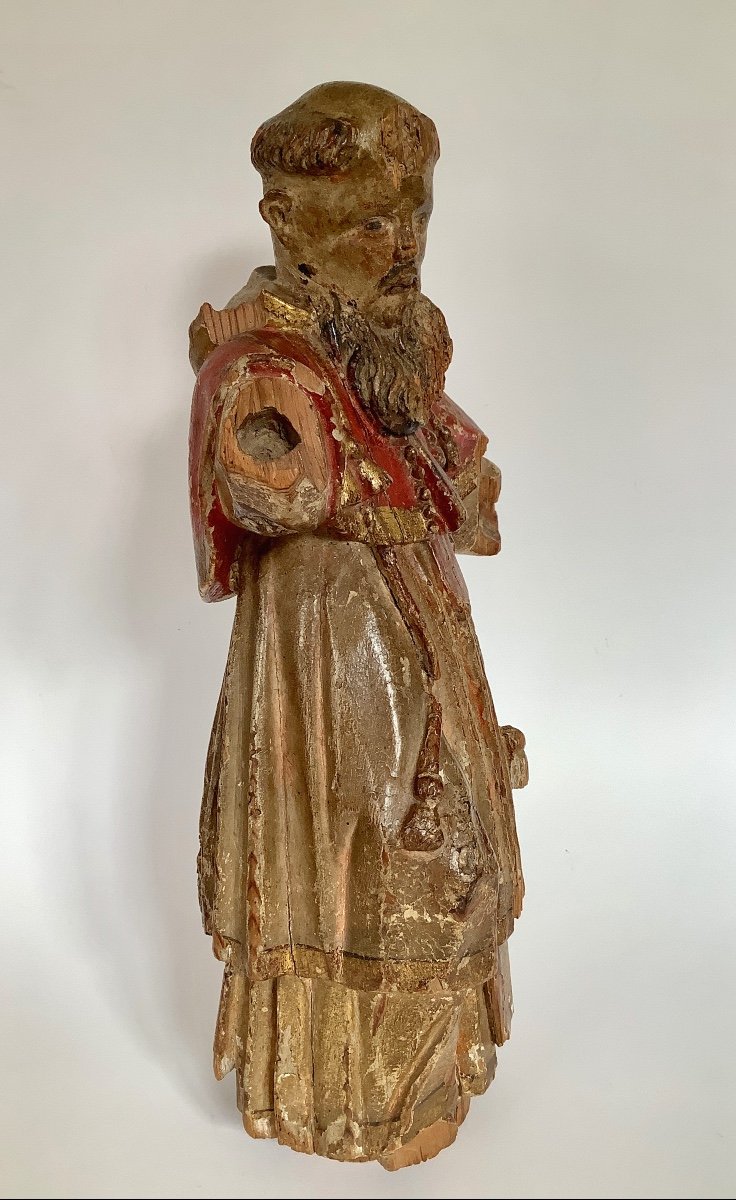 Saint Character. Polychrome Carved Wood, 18th Century.44cm Hight-photo-3