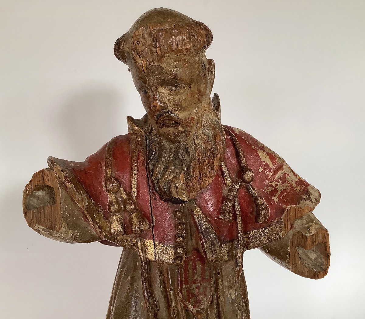 Saint Character. Polychrome Carved Wood, 18th Century.44cm Hight-photo-4