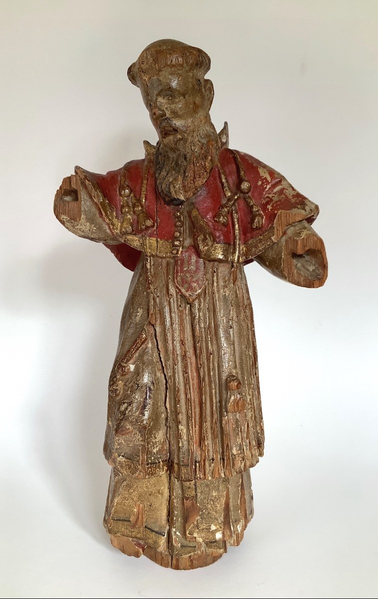 Saint Character. Polychrome Carved Wood, 18th Century.44cm Hight