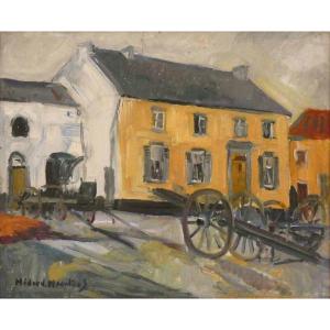 " Farmyard" Vers 1940 - Médard Maertens  -belgium-  « jeune Peinture » - Expressionism