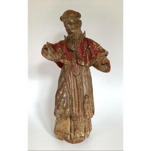 Saint Personnage. Bois Sculpté Polychrome XVIIIe. Hauteur 44cm