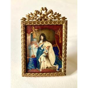 Louis XIV En Costume De Sacre. Miniature d'Après Hyacinthe Rigaud