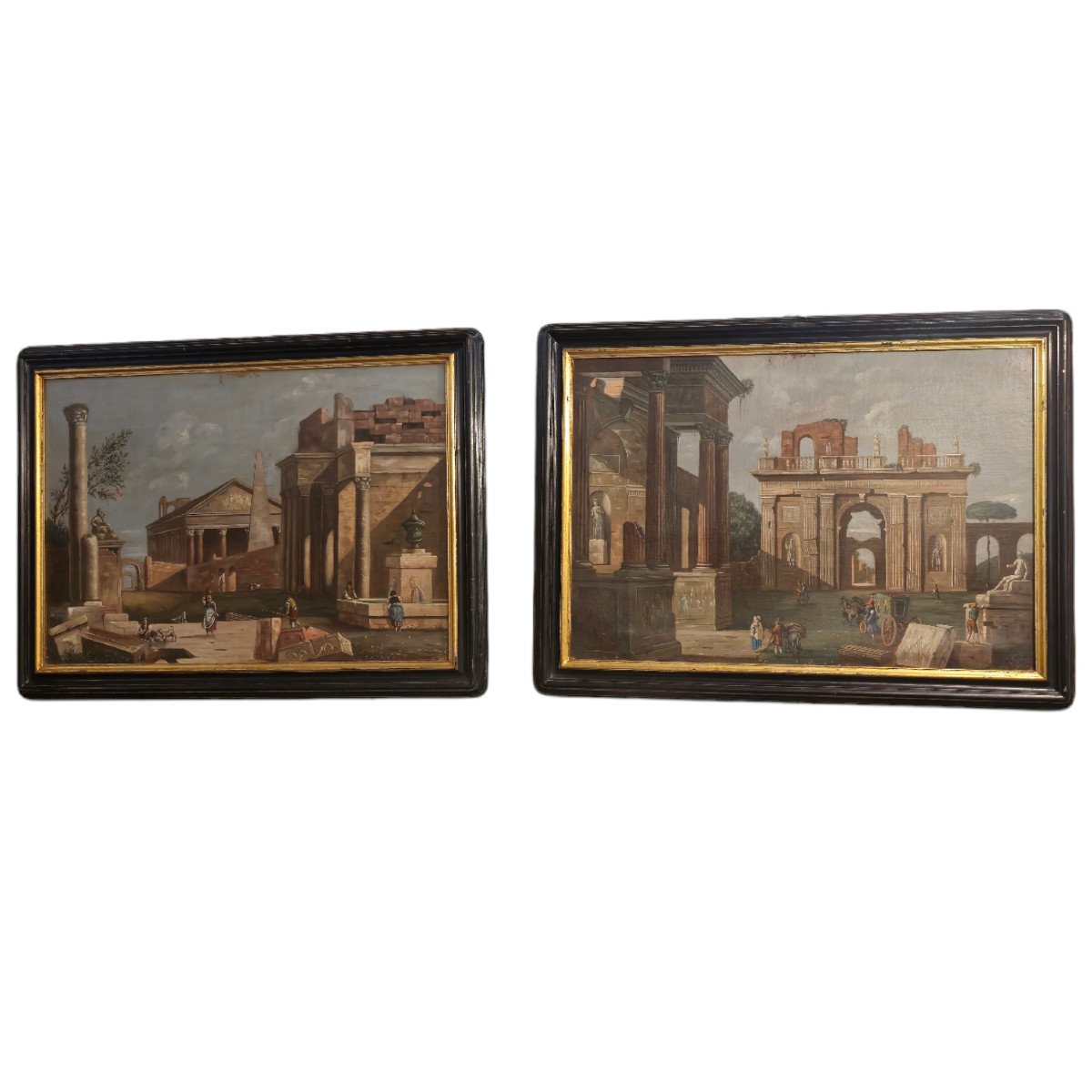 Pair Of Animated Architectural Paintings From The 18th Century