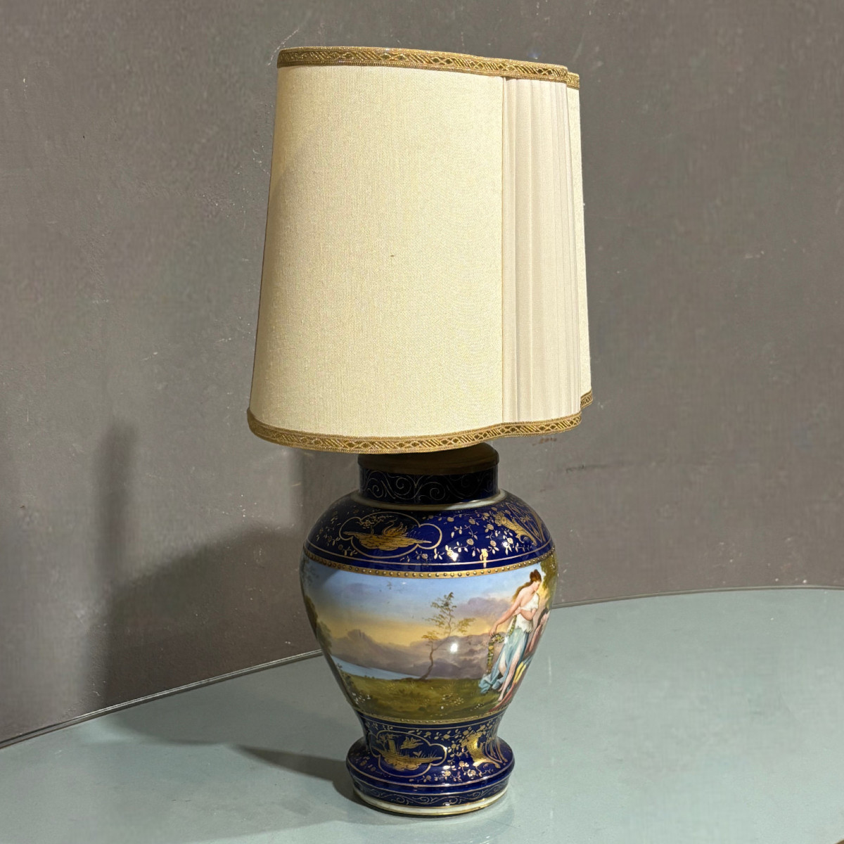 Antique Royal Vienna Porcelain Lamp Painted-photo-2