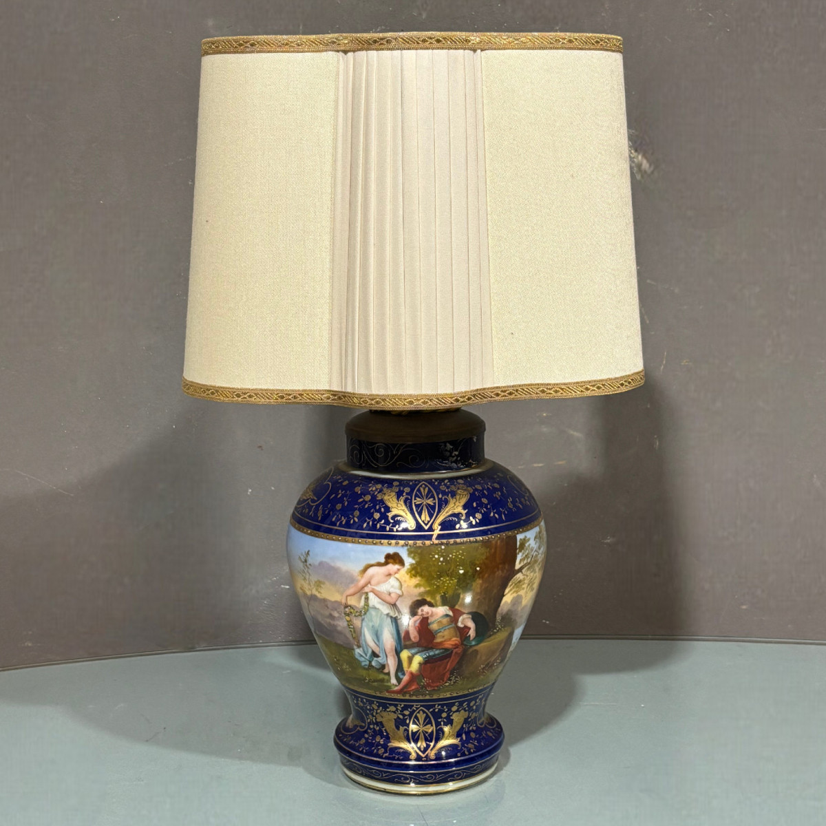 Antique Royal Vienna Porcelain Lamp Painted