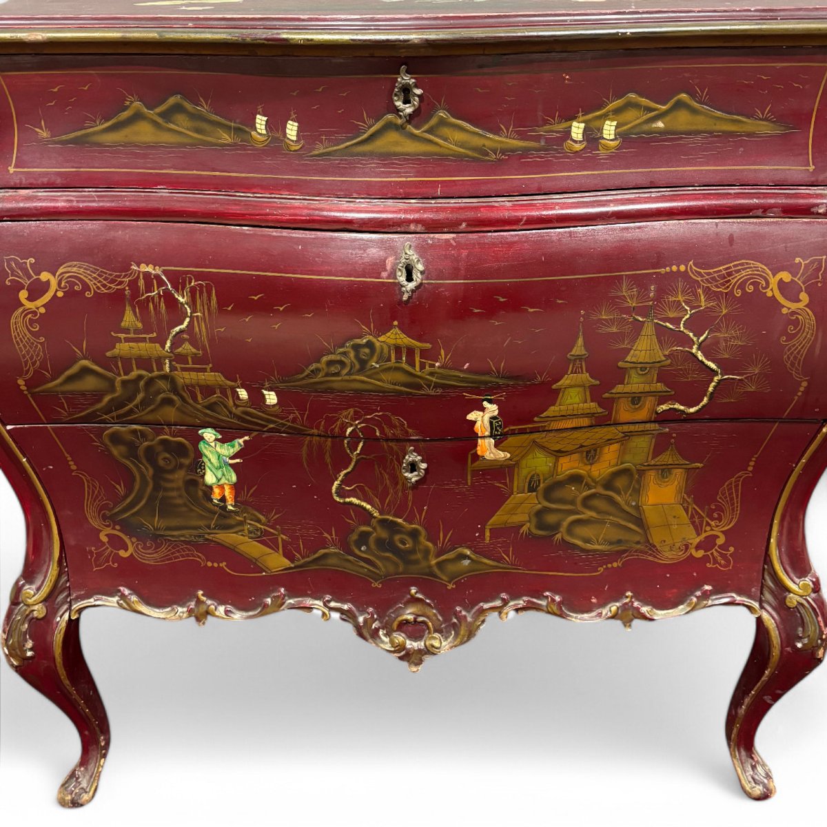 Antique Chest Of Drawers In Lacquered And Painted Wood-photo-3