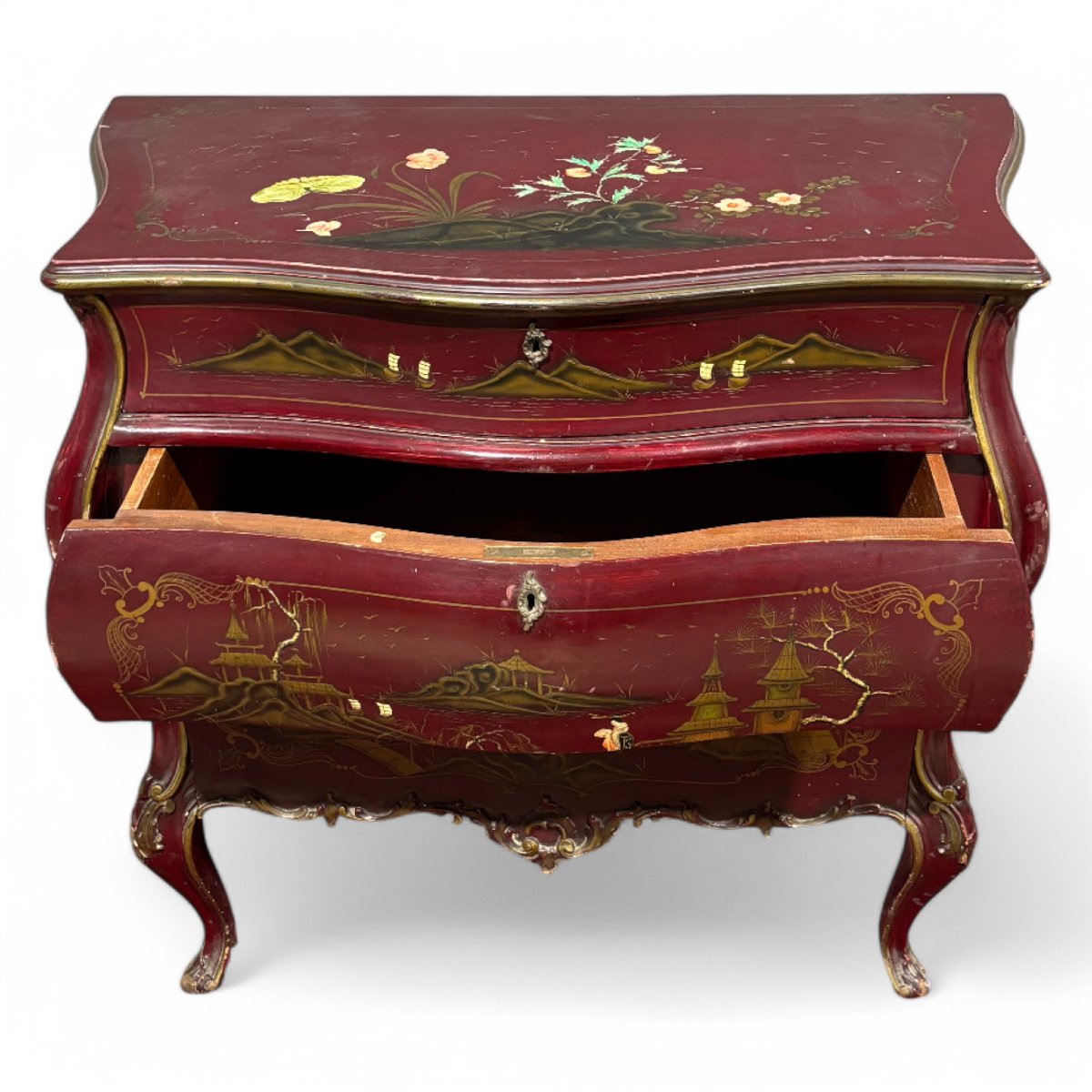 Antique Chest Of Drawers In Lacquered And Painted Wood-photo-3