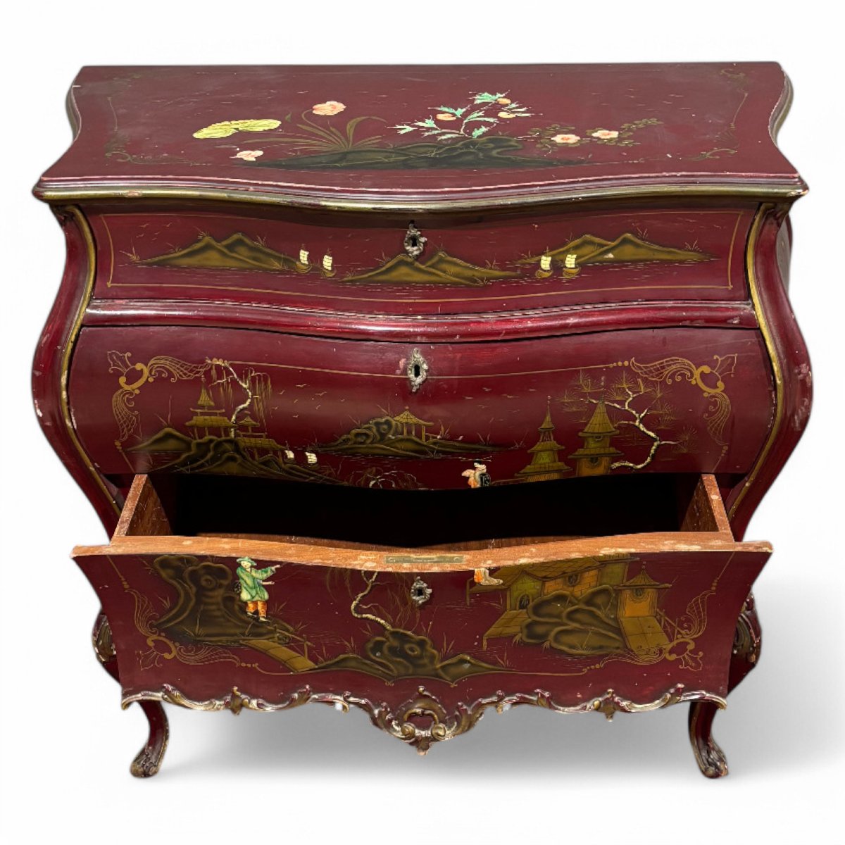 Antique Chest Of Drawers In Lacquered And Painted Wood-photo-4