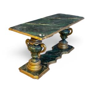 Table Basse Ancienne Peinte Et Dorée Du XIXe Siècle