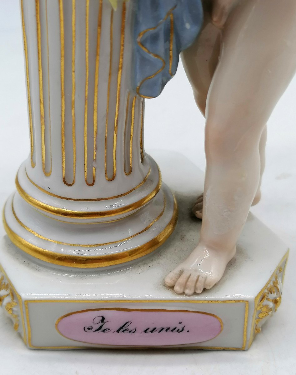 Putto, Love In Meissen Porcelain XIX - "i Unite Them"-photo-2