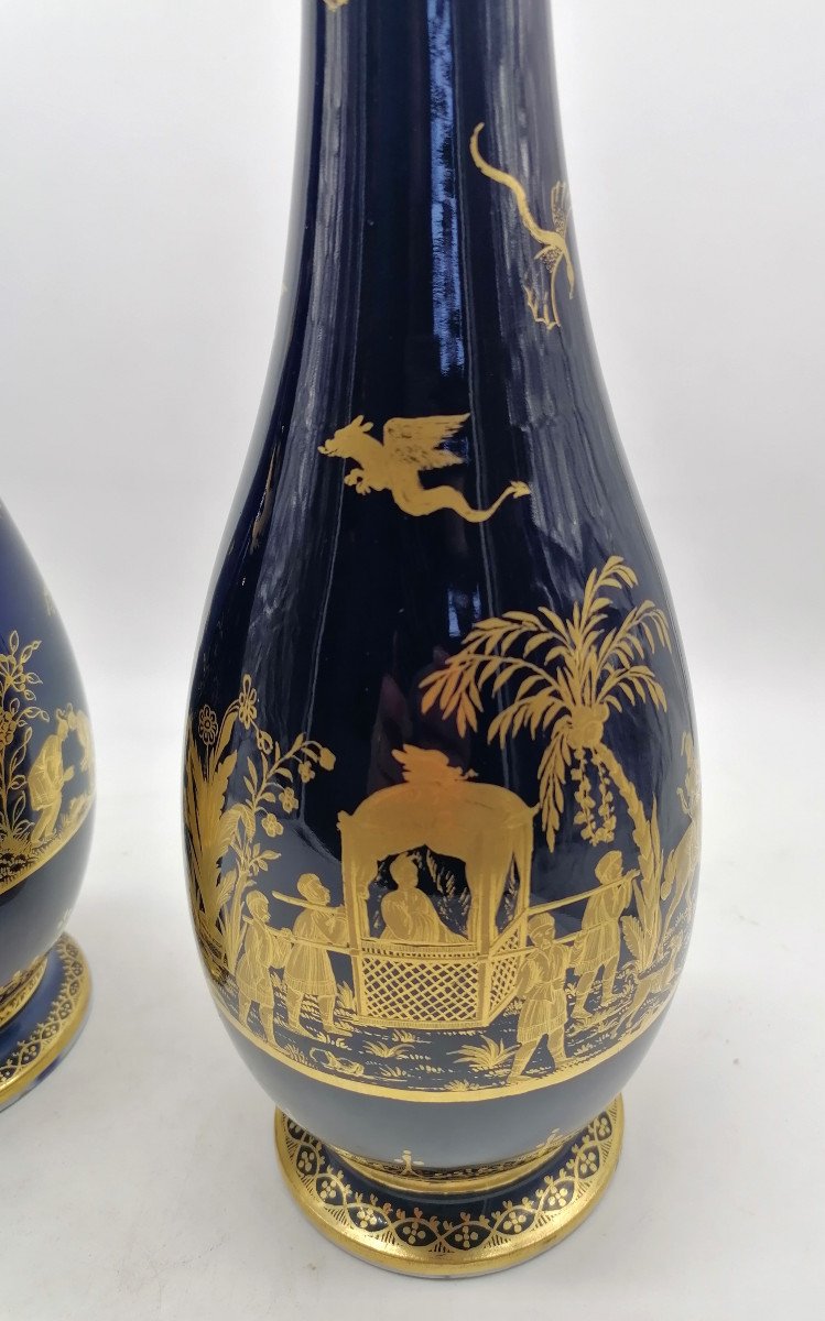 Paire De Vases Bouteille en porcelaine de Meissen XIXème-photo-2