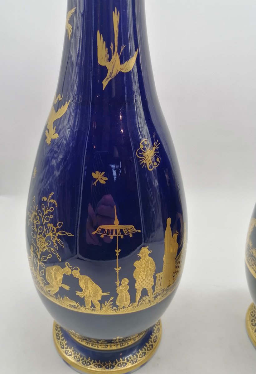 Paire De Vases Bouteille en porcelaine de Meissen XIXème-photo-4