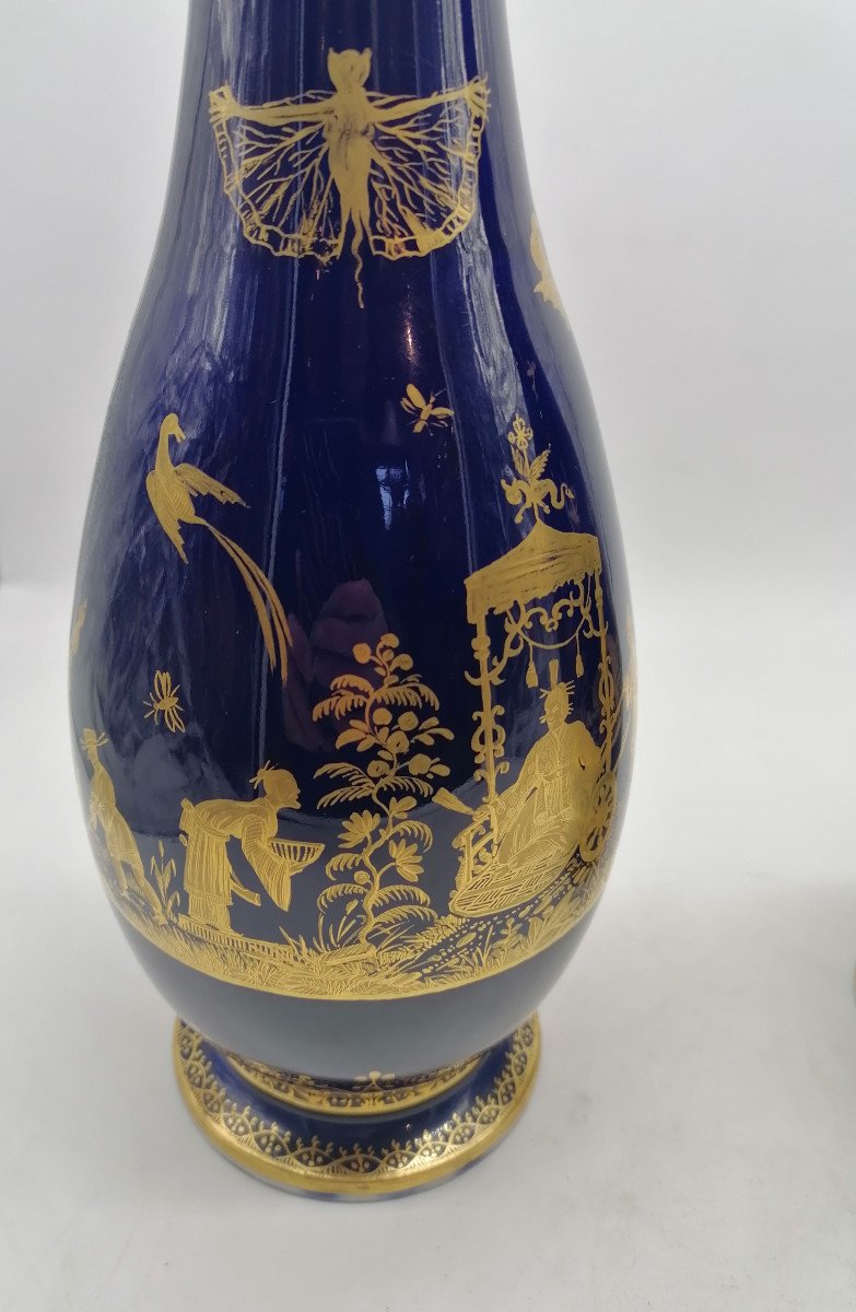 Paire De Vases Bouteille en porcelaine de Meissen XIXème-photo-6